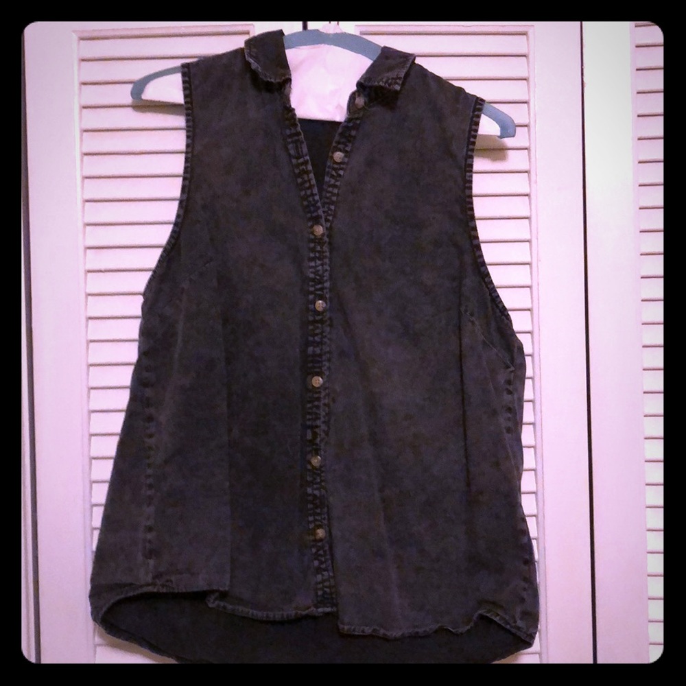 BDG black washed denim sleeveless shirt